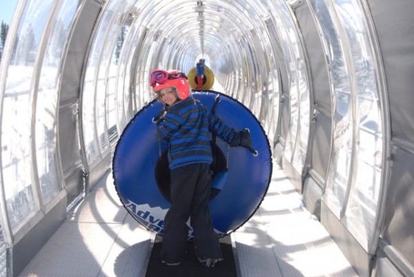 Beam me up Scotty! The lift to the top of the tubing lanes is futuristic.