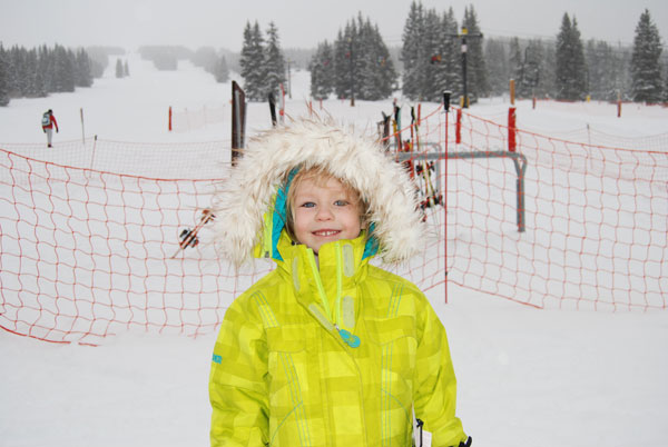 My daughter: a tad out of place with the fur-trimmed hood at Ski Cooper. 