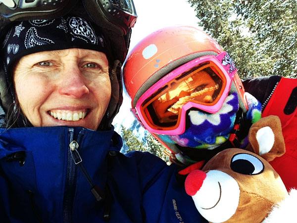 Hanging on the lift at Loveland with Rudolph.