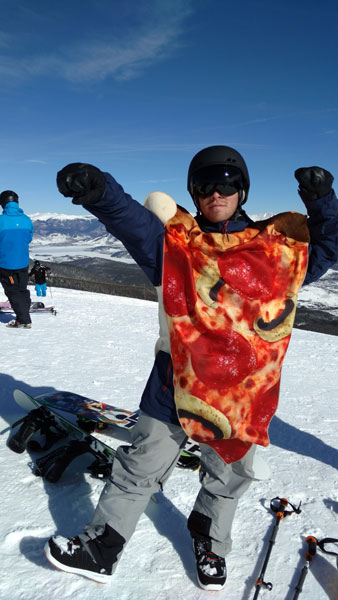 At the top, everyone feels exhilaration. Especially when you're dressed like a pizza slice.